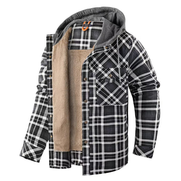 Men's Outdoor Vintage Plaid Fleece Warm Lapel Jacket